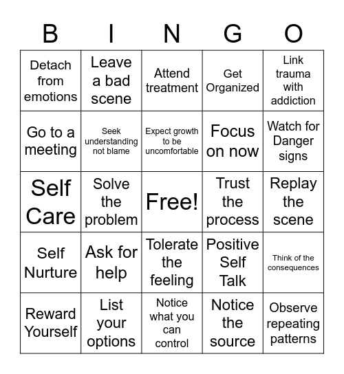 Safe Coping Skills Bingo Card