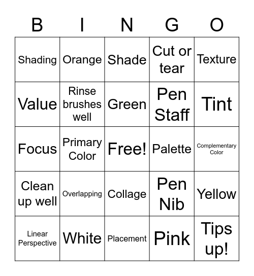 The Illusion of Space,Color Mixing, and More Bingo Card
