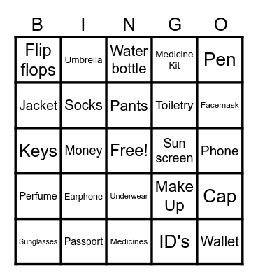 RNP BINGO (TRAVEL ESSENTIALS) Bingo Card