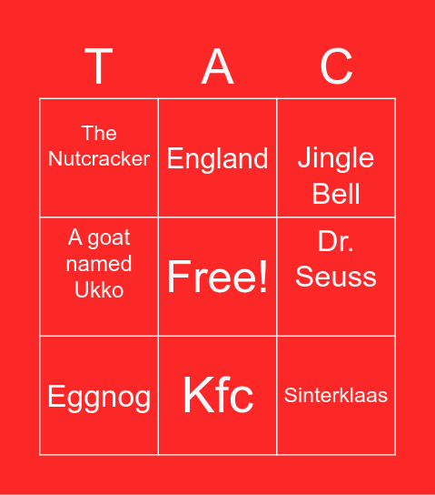 An RC Christmas Bingo Card