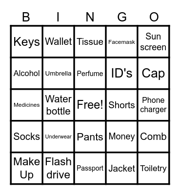 RNP BINGO (TRAVEL ESSENTIALS) Bingo Card