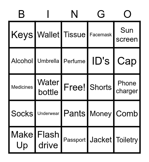 RNP BINGO (TRAVEL ESSENTIALS) Bingo Card