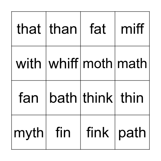 f/th words Bingo Card