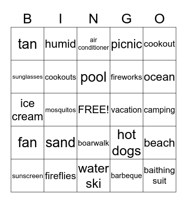 Summer Bingo Card