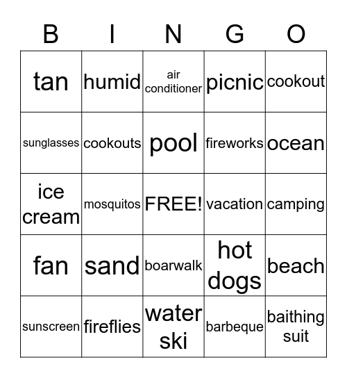 Summer Bingo Card