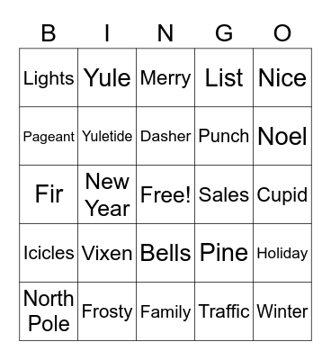 Holiday Bingo! Bingo Card