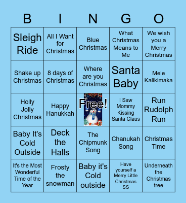 Holiday Music Bingo Card