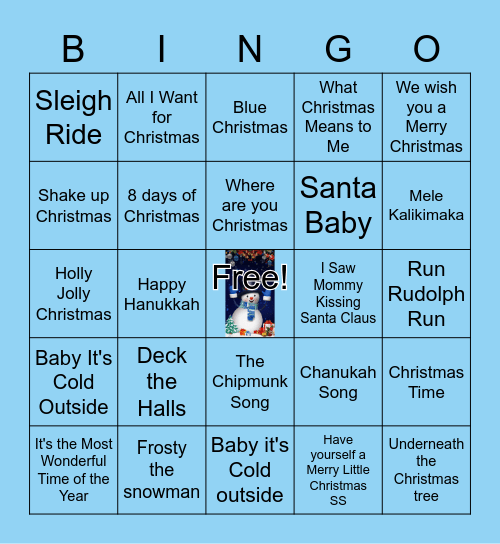 Holiday Music Bingo Card