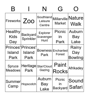 Tayvia's Summer Blackout Bingo Card