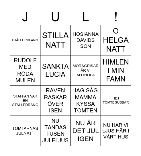 JULSÅNGER Bingo Card