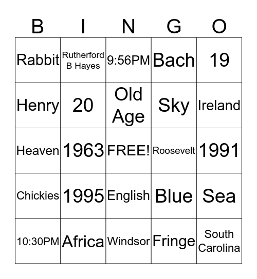 Trivia Bingo Card