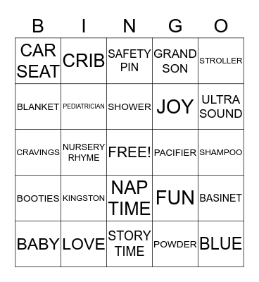 Ayana and Kingston's Baby Shower Bingo Card