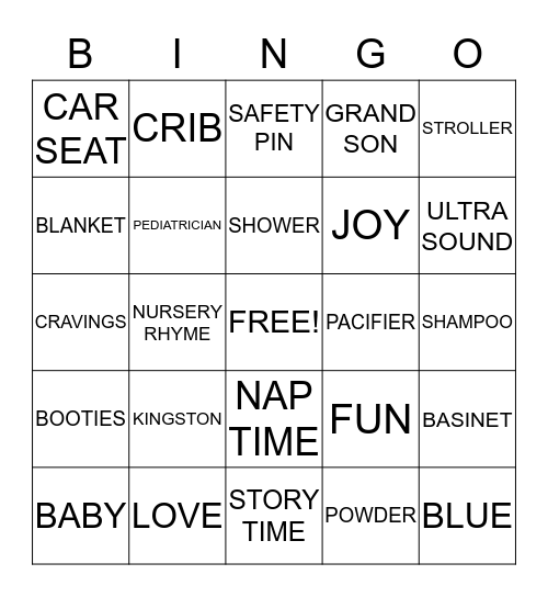 Ayana and Kingston's Baby Shower Bingo Card