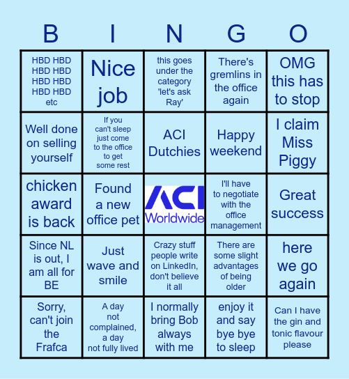 ACI Dutchies Sayings Bingo Card