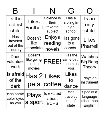 Early College High School Bingo Card