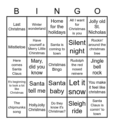 Christmas song bingo Card