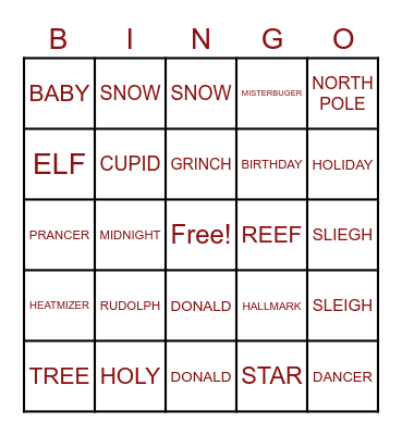 HOLIDAY BINGO Card