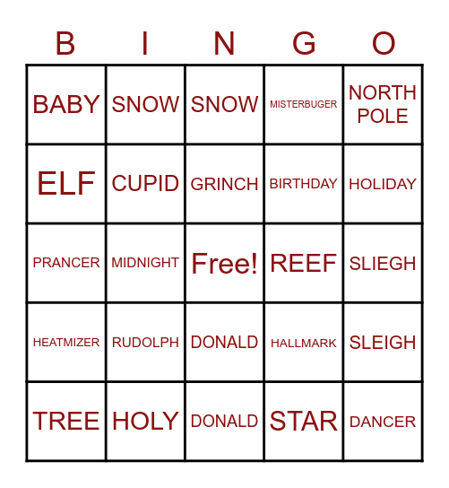 HOLIDAY BINGO Card