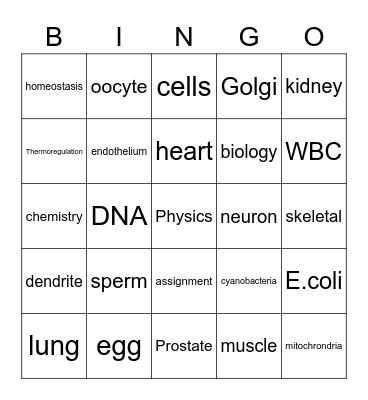 Bio Bingo Card