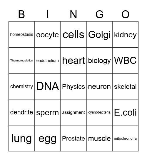 Bio Bingo Card