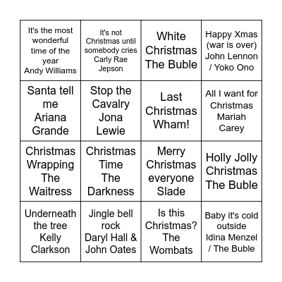 Christmas Song bingo Card