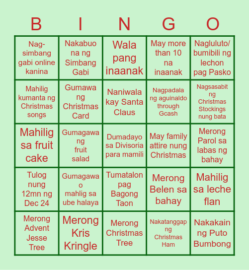 Christmas Bingo Card