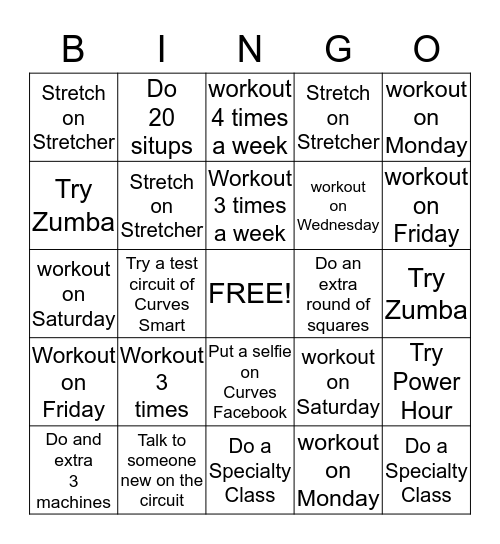 West Hartford Curves Bingo Card