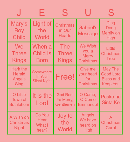 Christmas Songs Bingo Card