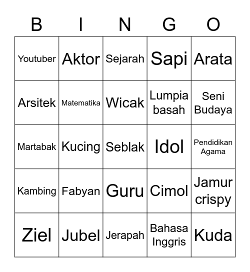 Bingo w/ Jubel Bingo Card