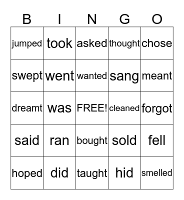 Past tense verbs Bingo Card