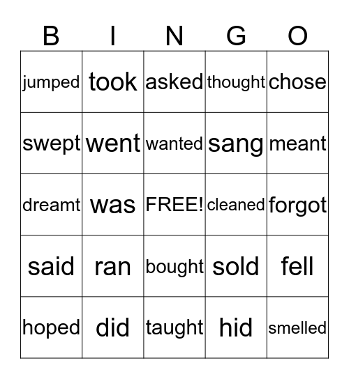 Past tense verbs Bingo Card