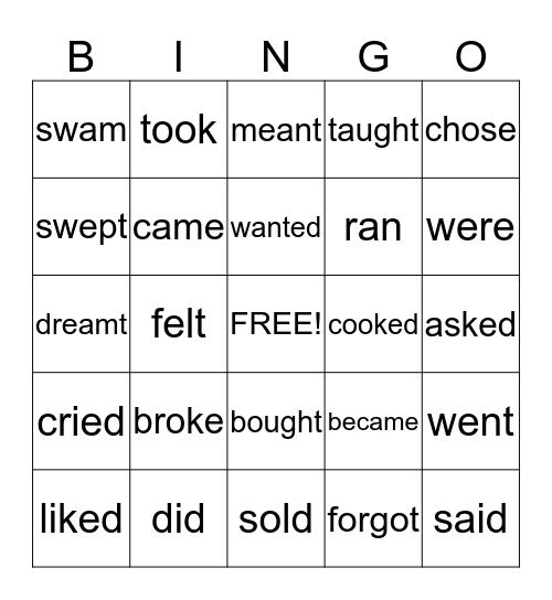 Past tense verbs Bingo Card