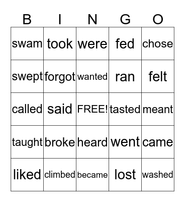 Past tense verbs Bingo Card