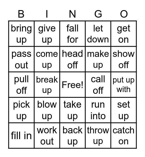 phrasal verb bingo Card