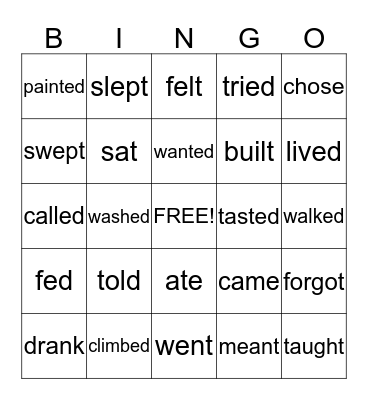 Past tense verbs Bingo Card