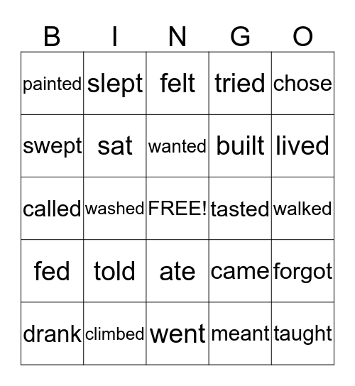 Past tense verbs Bingo Card