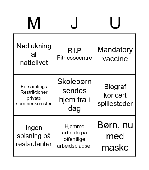 Mette J.U. Bingo Card