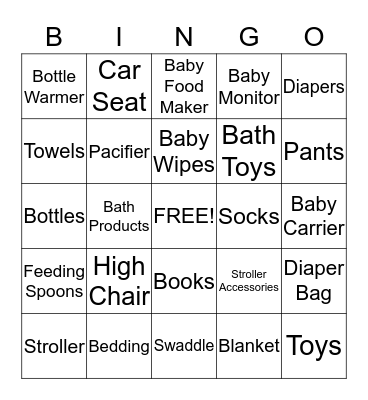 Monique's Baby Shower Bingo Card