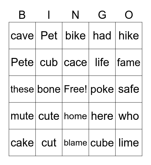 Untitled Bingo Card