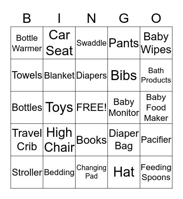 Monique's Baby Shower Bingo Card