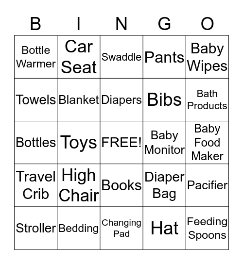 Monique's Baby Shower Bingo Card