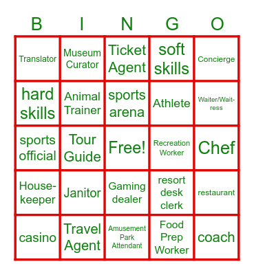 Hospitality and Tourism Bingo Card