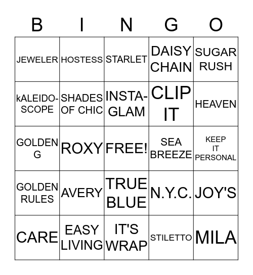 BLINGO BINGO Card