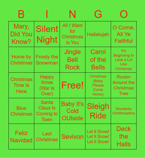 Winter Song Bingo Card