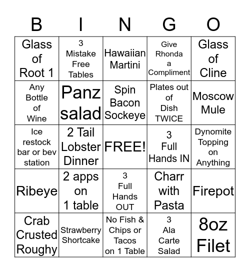 Bonefish Bingo Card