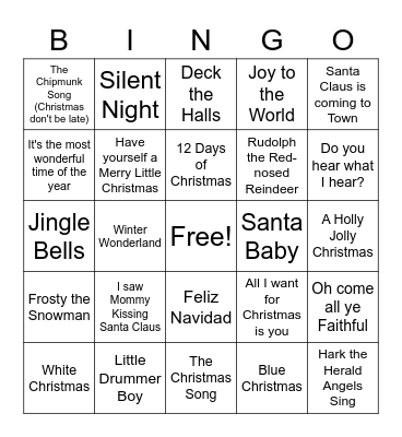 Christmas Songs Bingo Card