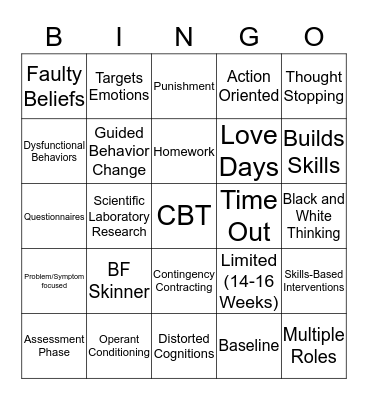 Cognitive Behavorial Therapy  Bingo Card