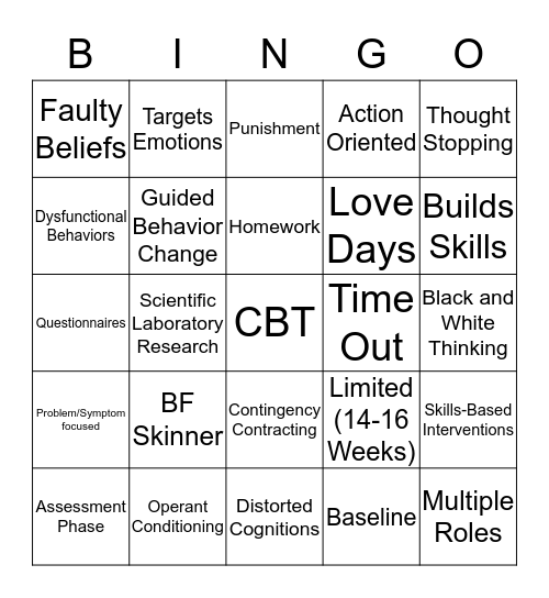 Cognitive Behavorial Therapy  Bingo Card