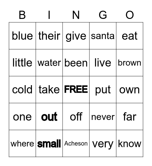 1st GRADE Sight Words Levels10-12 Bingo Card