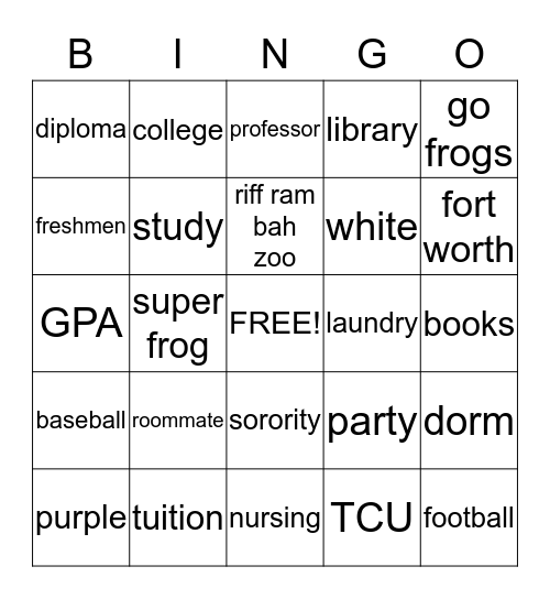 COLLEGE BINGO Card